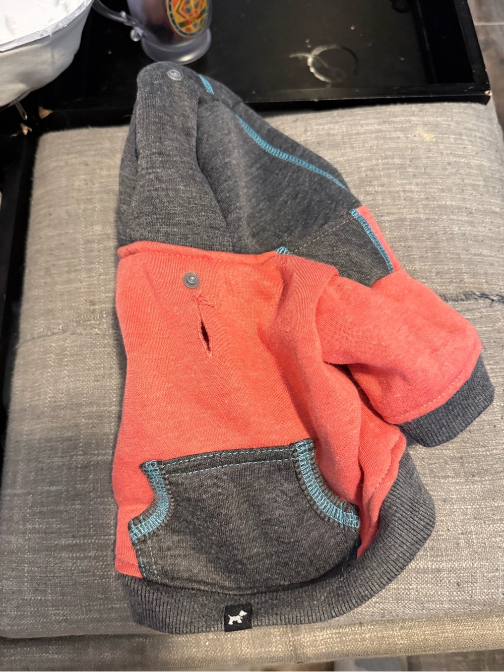 Dog Two-Tone Coral and Charcoal Sweatshirt Bottoms - five pound Yorkie.